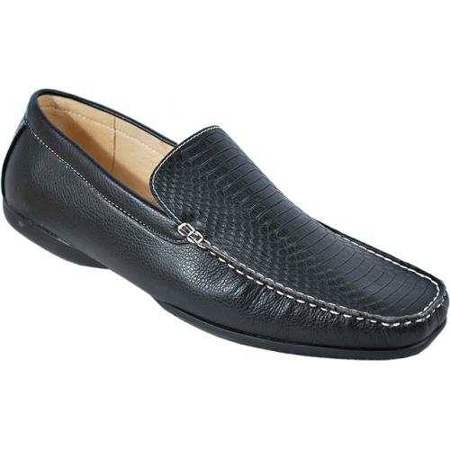 Masimo 2073-01 Black With White Stitching Leather Driving Moccasin Style Loafers